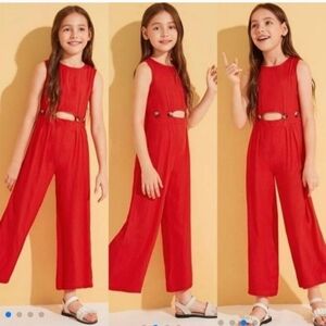Zara Kids Red Linen Cutout Jumpsuit